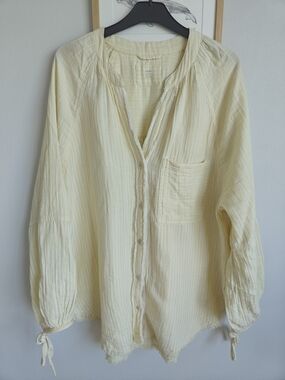 aerie Pale Yellow Striped Button-Front Blouse